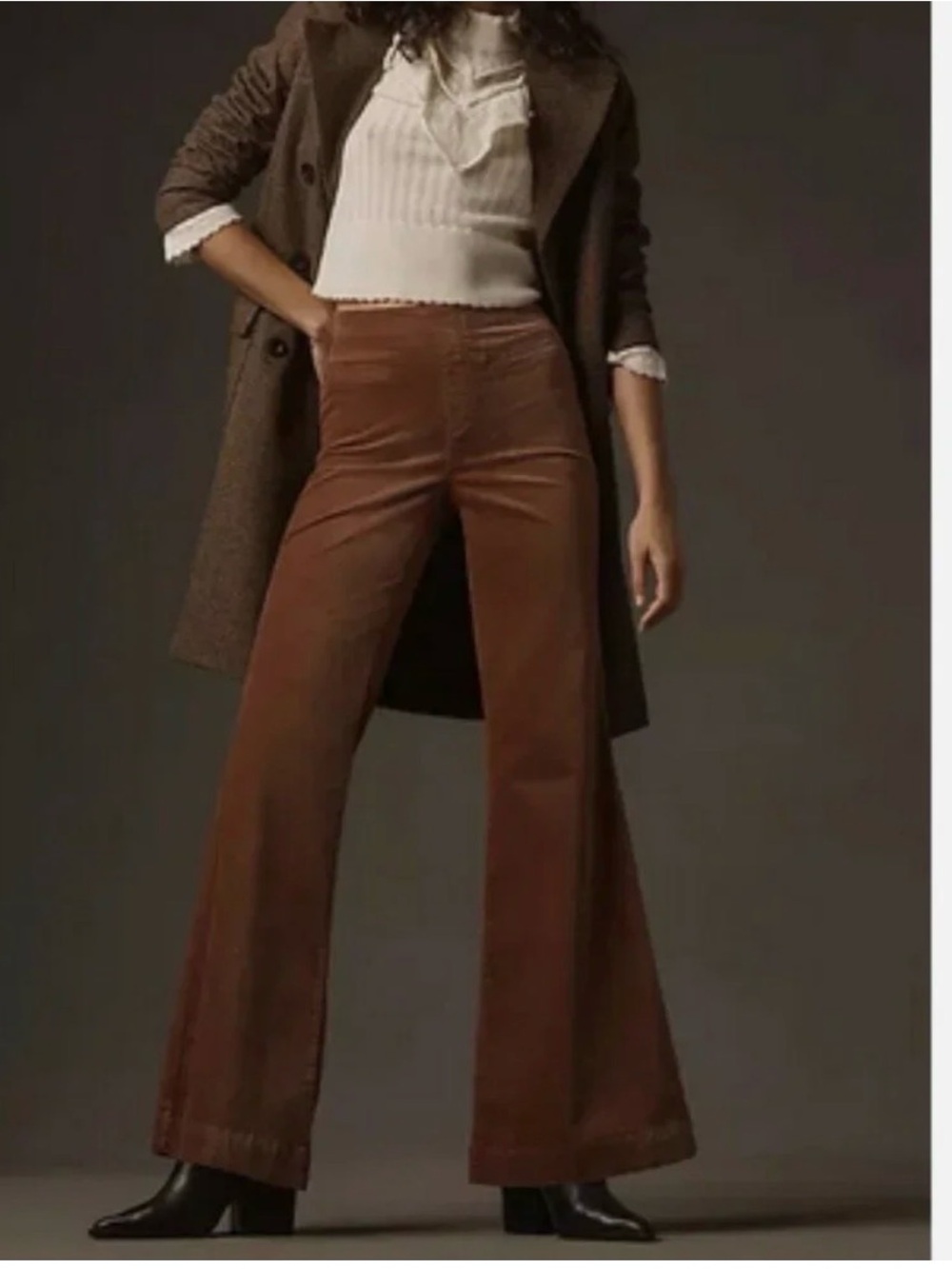 Anthropologie Pilcro Velvet Pull-On Retro Flare Pants Brown Size 30